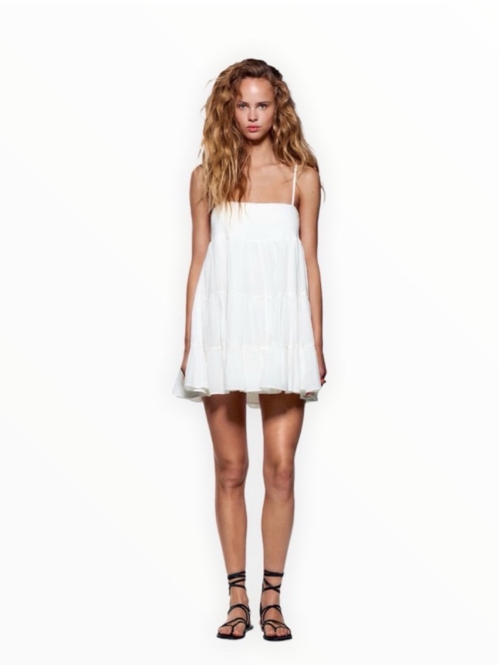 Zara White Tiered Spaghetti Strap Sundress